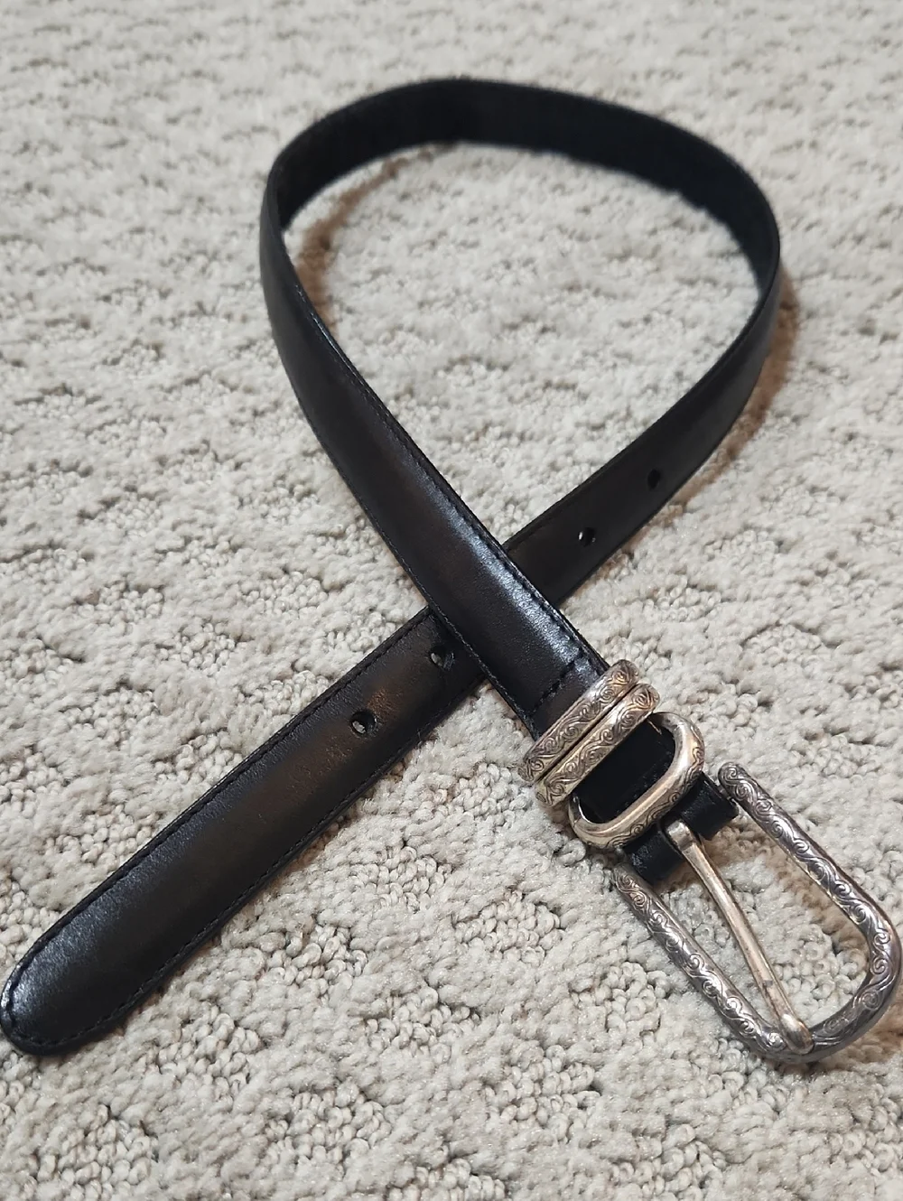Brighton Smooth Classic Black Leather Belt with Embossed Silver Buckle Small